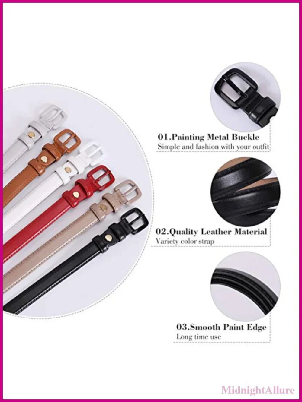 Skinny Leather Belt Thin Waist Pin Buckle for Pants Jeans